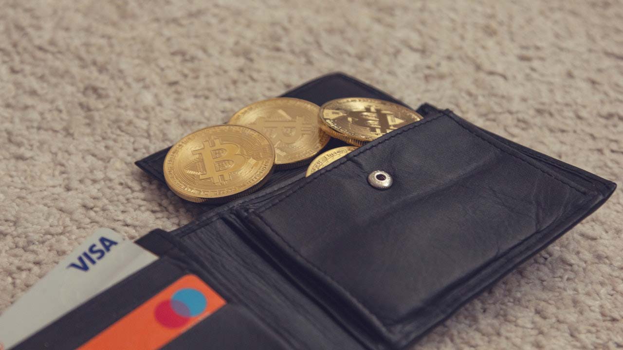 Wallet with Bitcoins and credit cards