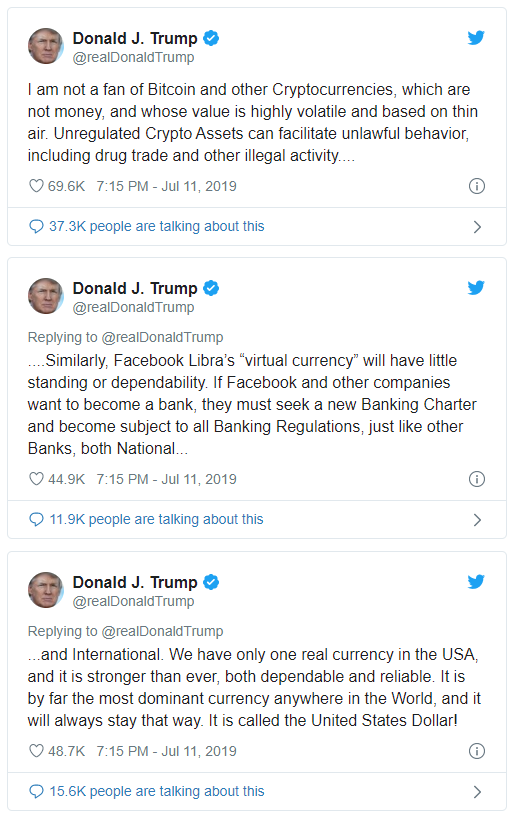 Donald Trump's tweet on bitcoin